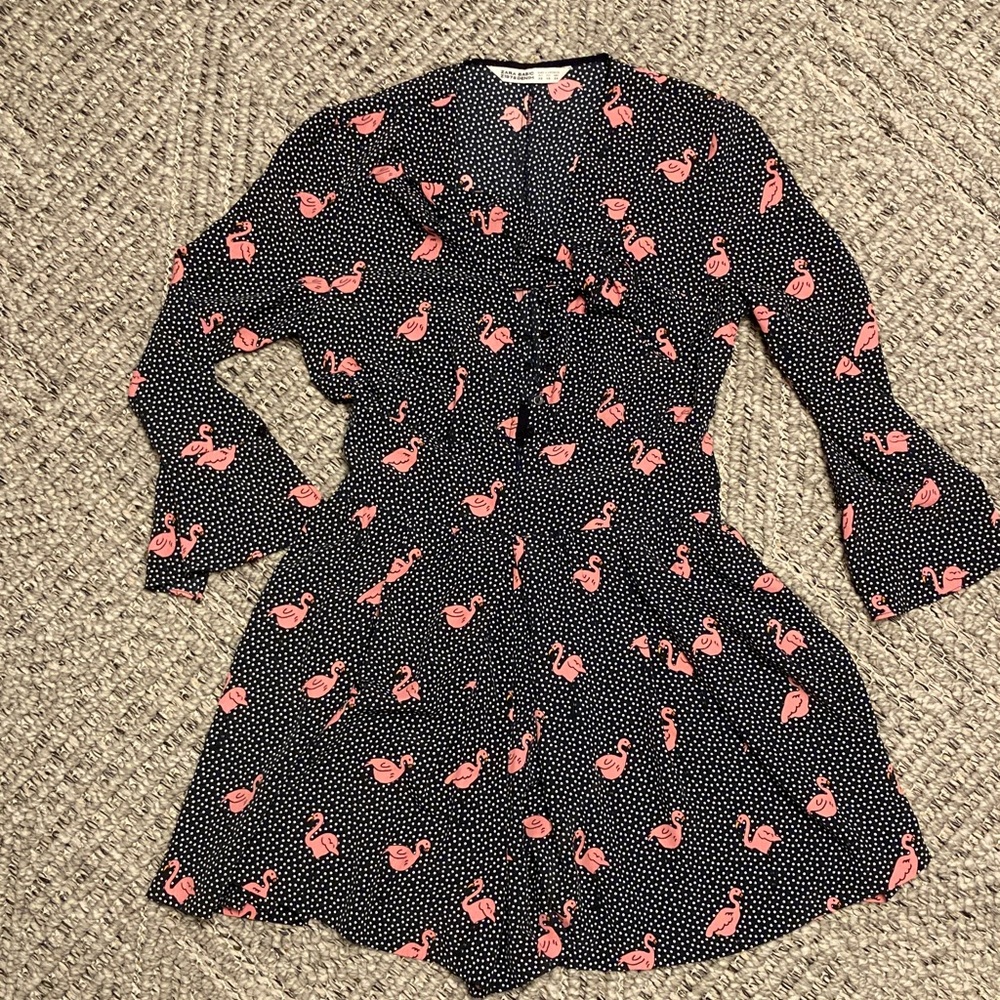 Zara Black and Pink Flamingo Print Romper